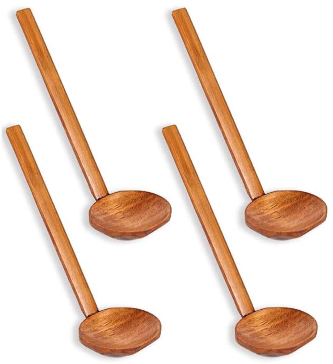 Soup Spoon - 4 Pieces - Stirring Spoon - Wood - With Long Handle - Ladle - Cooking Spoon - Serving Spoon - Bouillon Spoons - Kitchen Accessories - Cooking Utensils - For Soups, Ramen and Hotpot - Suitable for Restaurants and Homes - 22×7cm - Brown