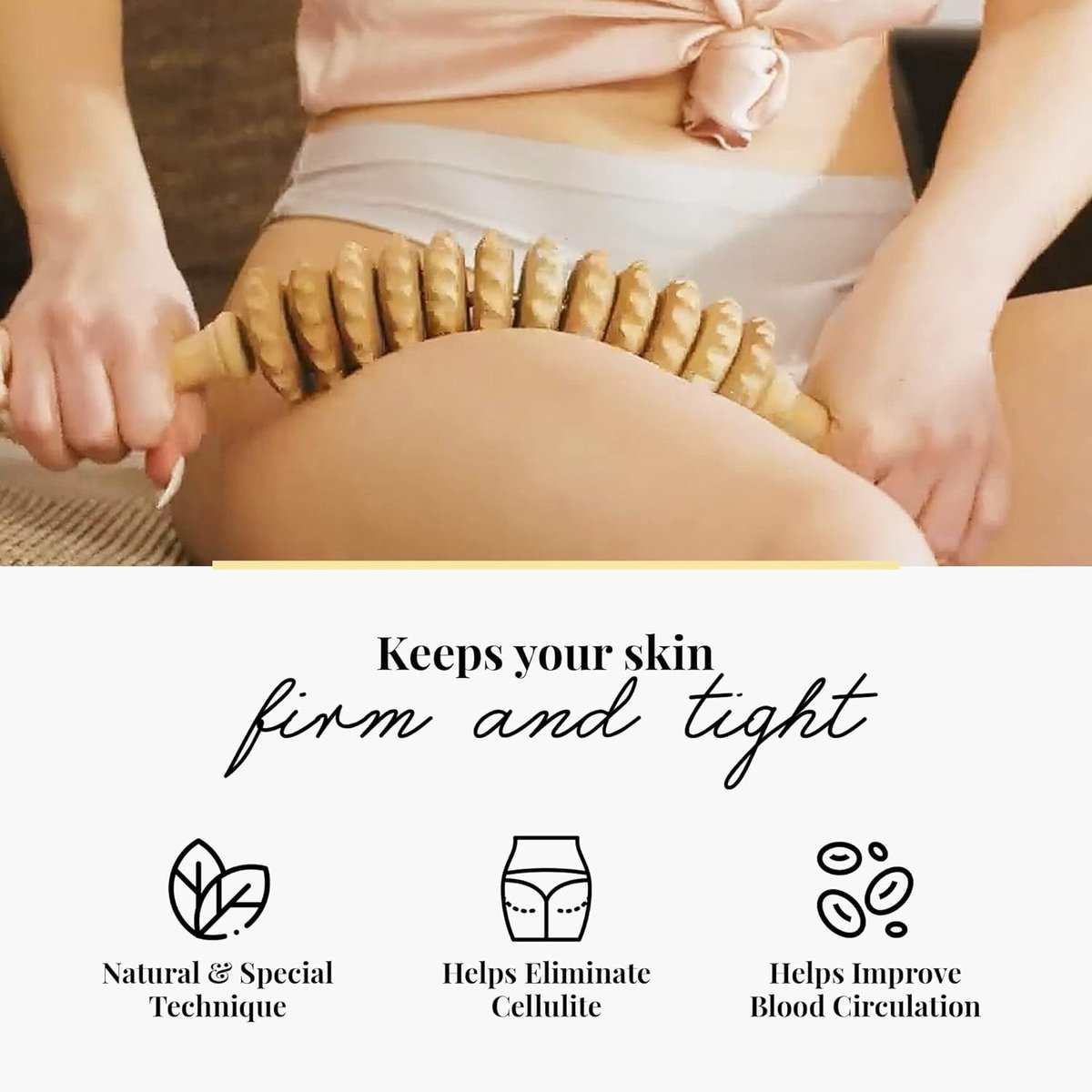 Massage Stick - Massage Ball - Massage - Massage Stick - Connective Tissue Massage - Curved Wooden Massage Roller - Relieve Fatigue - Accessories - Anti Cellulite Massage Roller Tool - Massage Roller - 42cm - Wooden - Wood Color - For Back, Neck, Shoulder