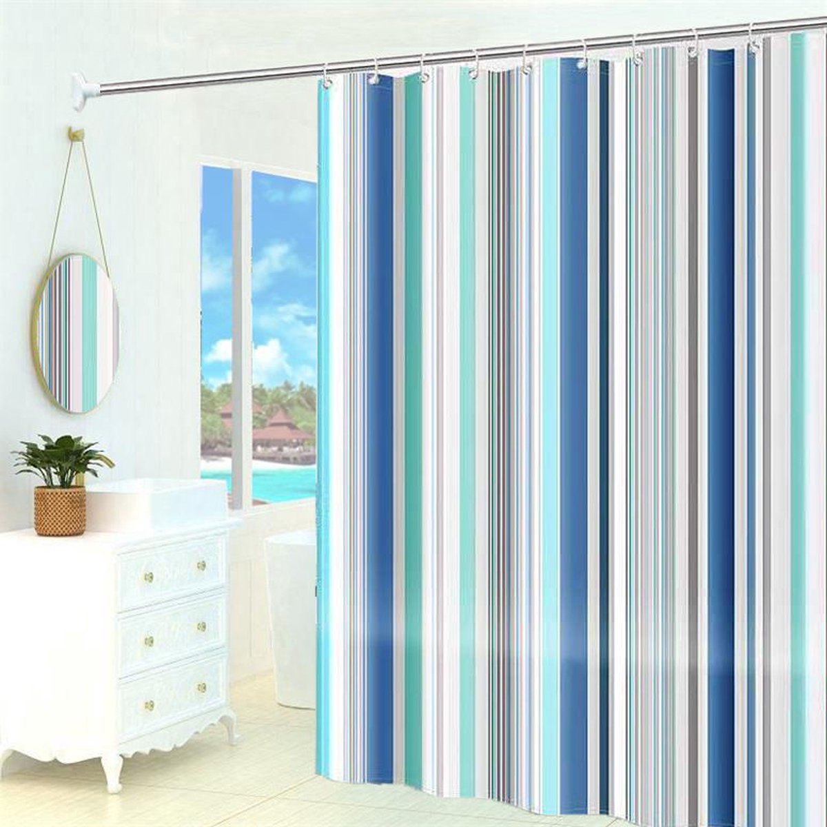 Shower curtain - 180 x 200 cm - romantic stripes - polyester - color - with hooks - Anti-mold - Waterproof - Bathroom decoration