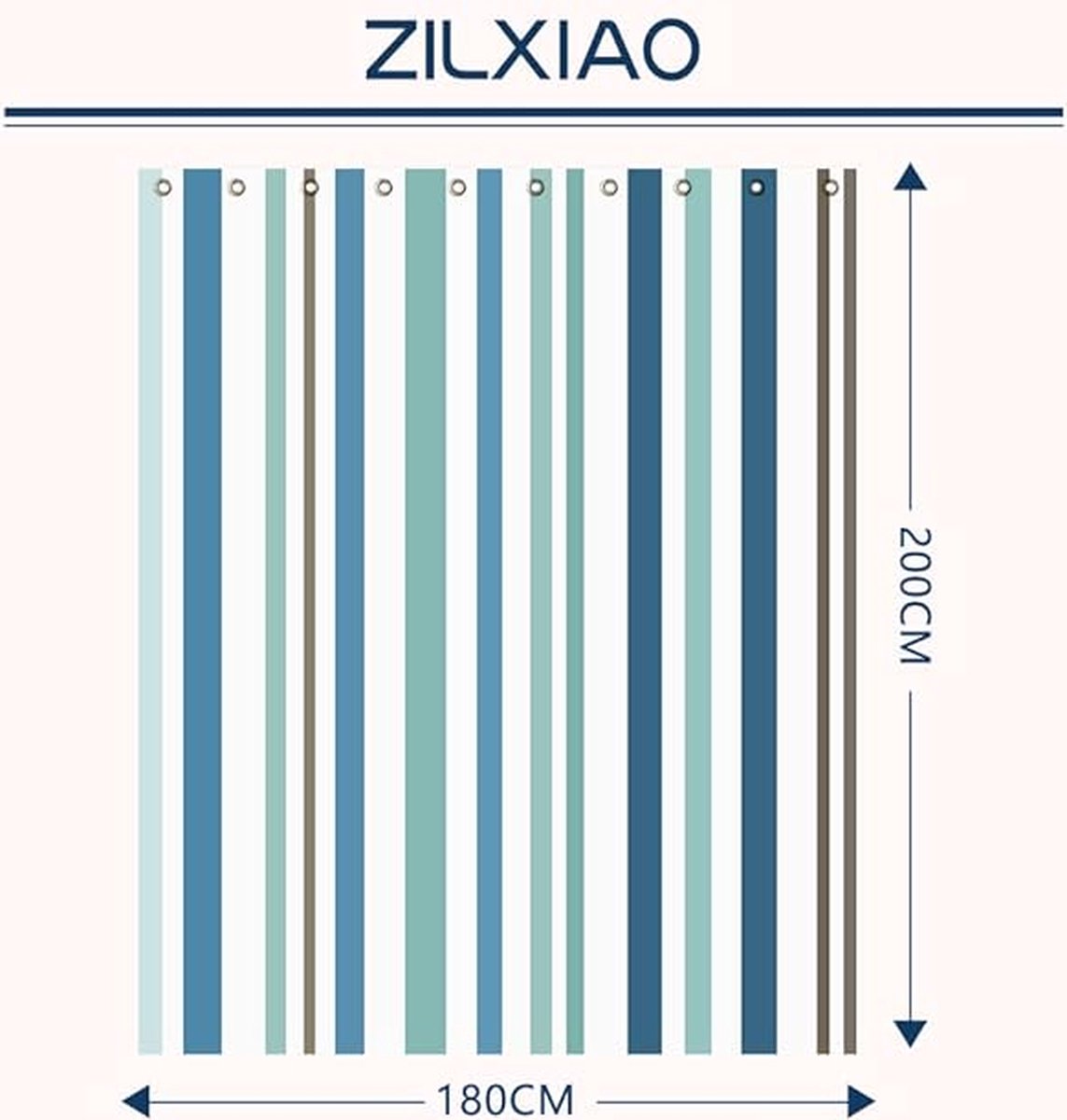 Shower curtain - 180 x 200 cm - romantic stripes - polyester - color - with hooks - Anti-mold - Waterproof - Bathroom decoration