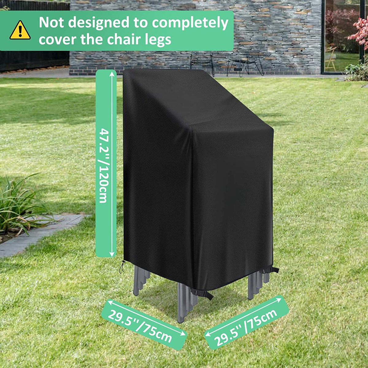 Waterproof garden chair covers - Pack of 2 - Garden furniture cover - Waterproof, weatherproof outdoor chair cover - 210D Oxford - Outdoor chair cover - Patio stacking chair cover - Black stacking chair cover - 75 x 75 x 120 cm - Black