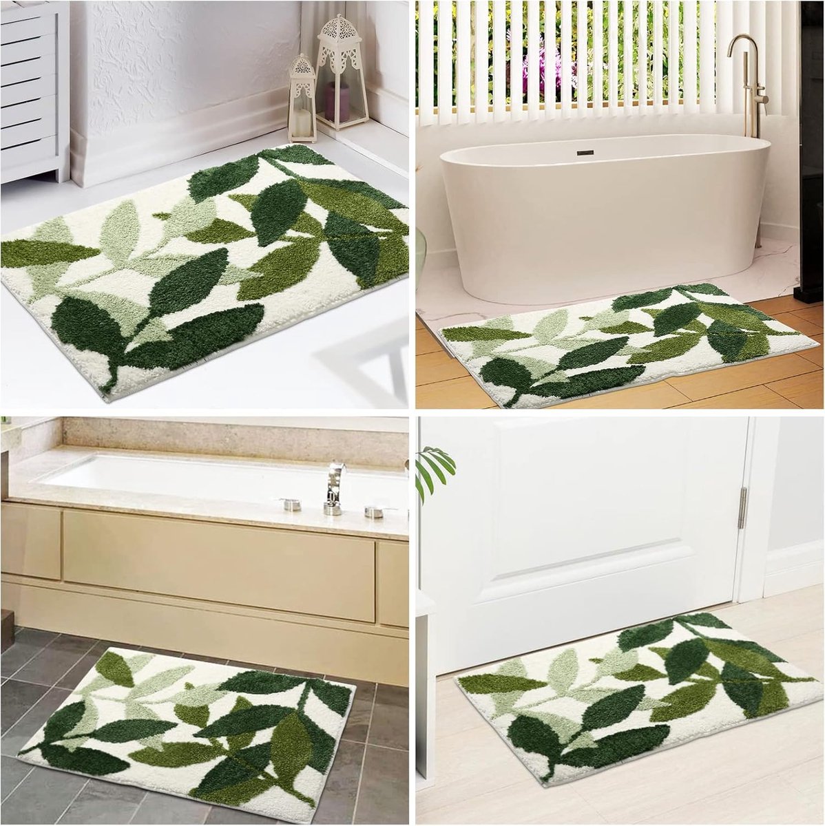 Non-slip bath mat - Non-slip bath mat - 50x80cm - durable water-absorbent bathroom rug - machine washable - soft and comfortable doormat - green leaves - Non-slip - Doormat