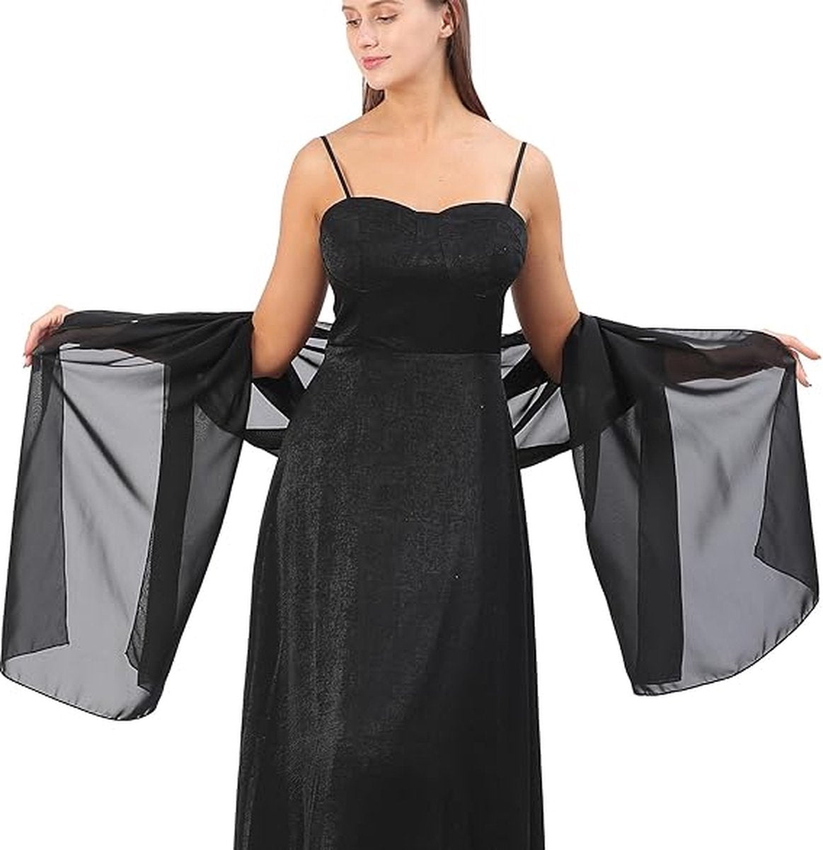 Shawl - Chiffon Scarf - Women's Scarf - Thin Wrap Scarf - Stole - Shawl - Black - 200*70cm - Shawls for Evening Dresses - Chiffon Stole - for Bride Wedding Shawl