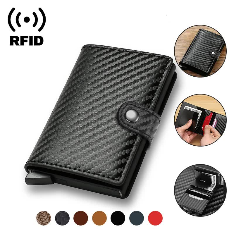 Carbon Fiber Credit Card Holder RFID Slim Wallet Compatible withSamsung Minimalist Thin Pop Up Metal Wallet Small Black Bronze