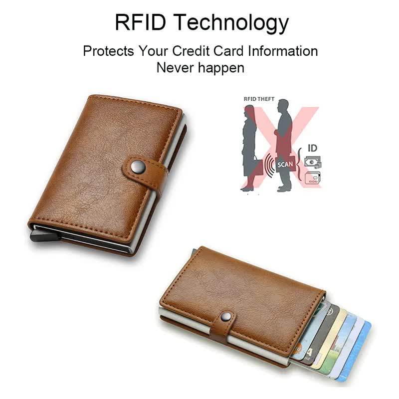 Carbon Fiber Credit Card Holder RFID Slim Wallet Compatible withSamsung Minimalist Thin Pop Up Metal Wallet Small Black Bronze