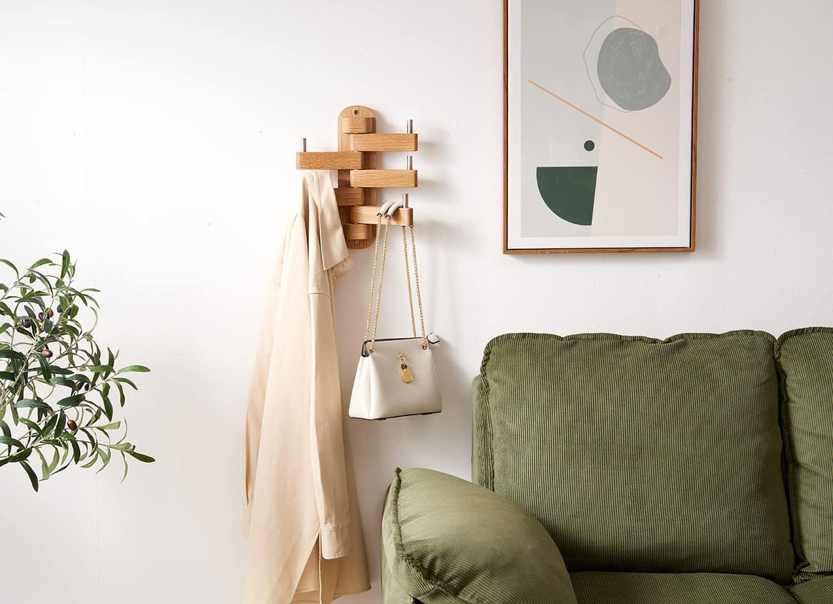 Oak Coat Rack, Wooden Wall Mounted Coat Rack for Entryway, Living Room, Bedroom, Bathroom