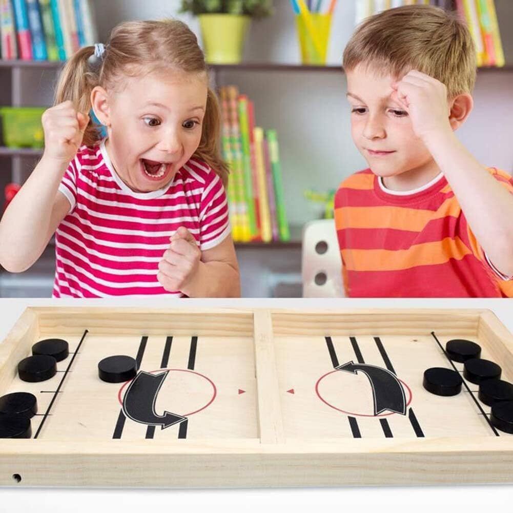 Hockey Table Game, Wooden Fast Sling Puck Game, Super Football Table Compatible with Sports Games