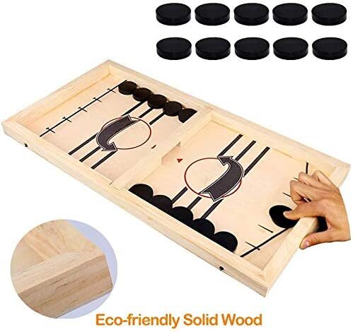 Hockey Table Game, Wooden Fast Sling Puck Game, Super Football Table Compatible with Sports Games