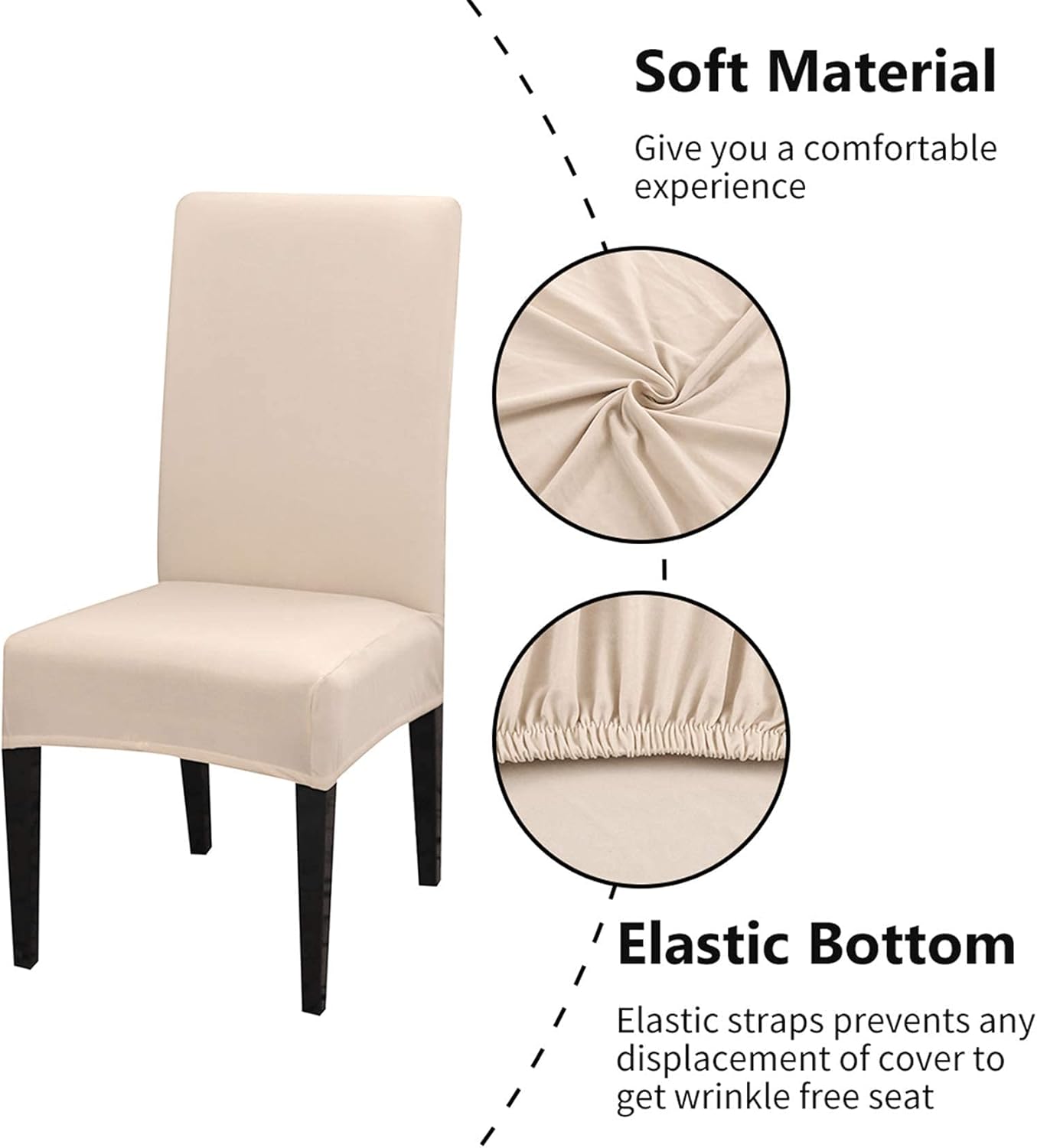 Stretch Washable Chair Covers Set of 4, Removable Slipcovers for Hotel, Beige