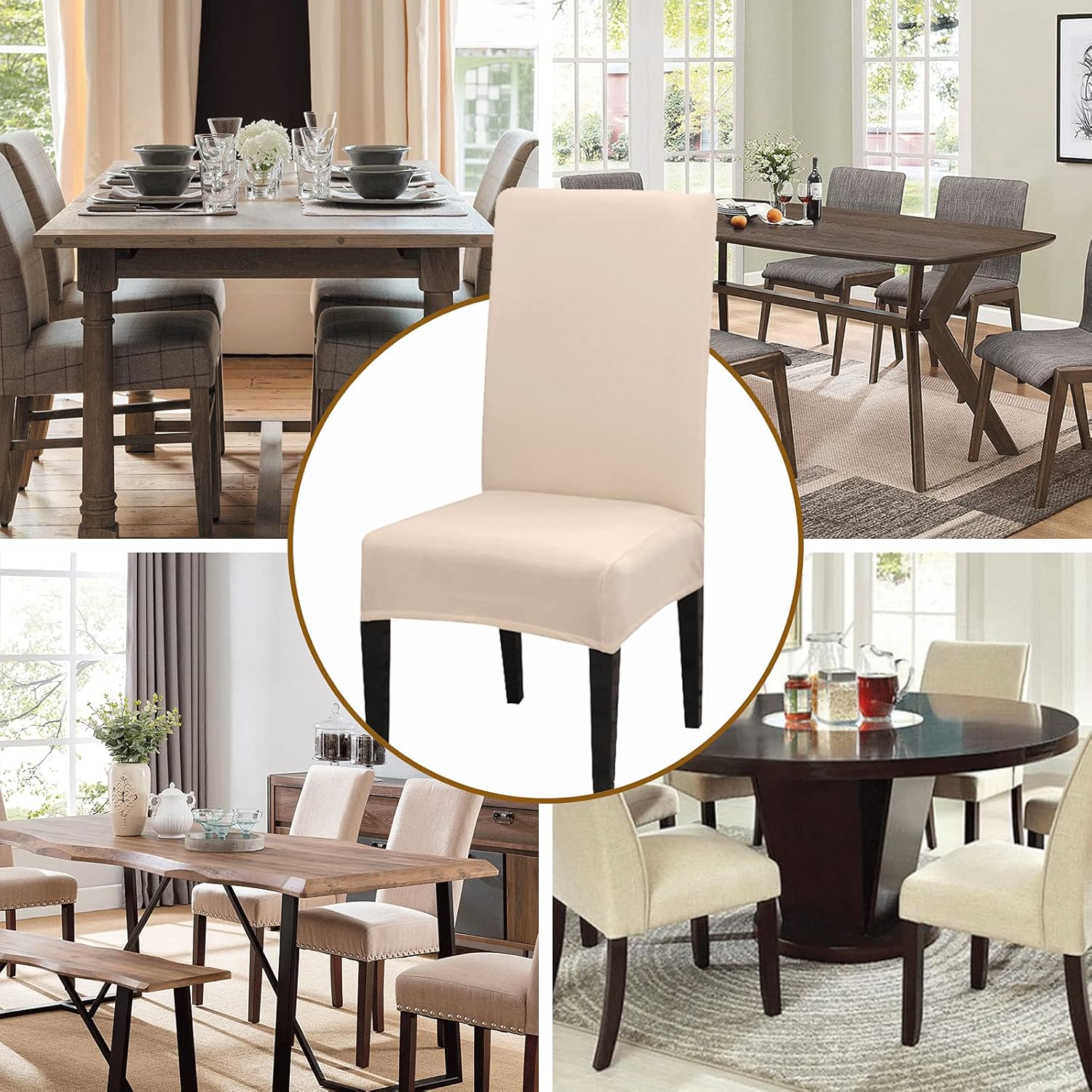 Stretch Washable Chair Covers Set of 4, Removable Slipcovers for Hotel, Beige