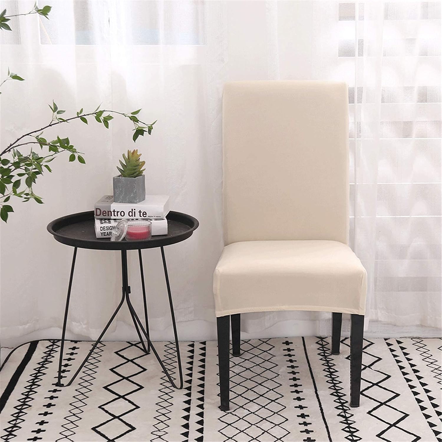Stretch Washable Chair Covers Set of 4, Removable Slipcovers for Hotel, Beige