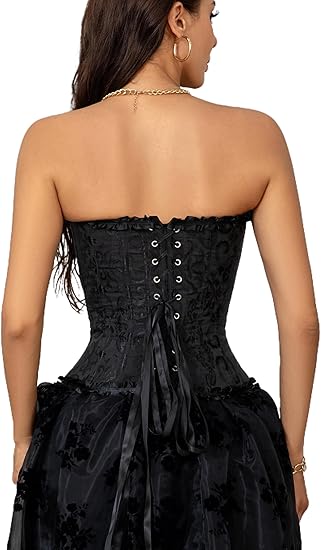 Corset Tops for Women, Bustier Shapewear Lingerie, Lace Waist Push Up Bodysuit black S