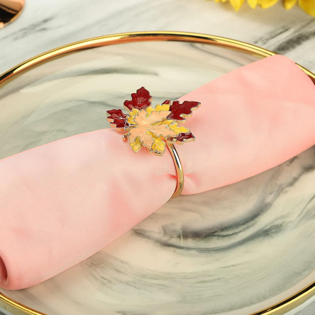 Fall Maple Leaf Napkin Rings Set of 4 Thanksgiving Maple Napkins Holder with Rhinestones Maple Leaves Serviette Buckle Holder for Fall Harvest Table Accessories Home Decor
