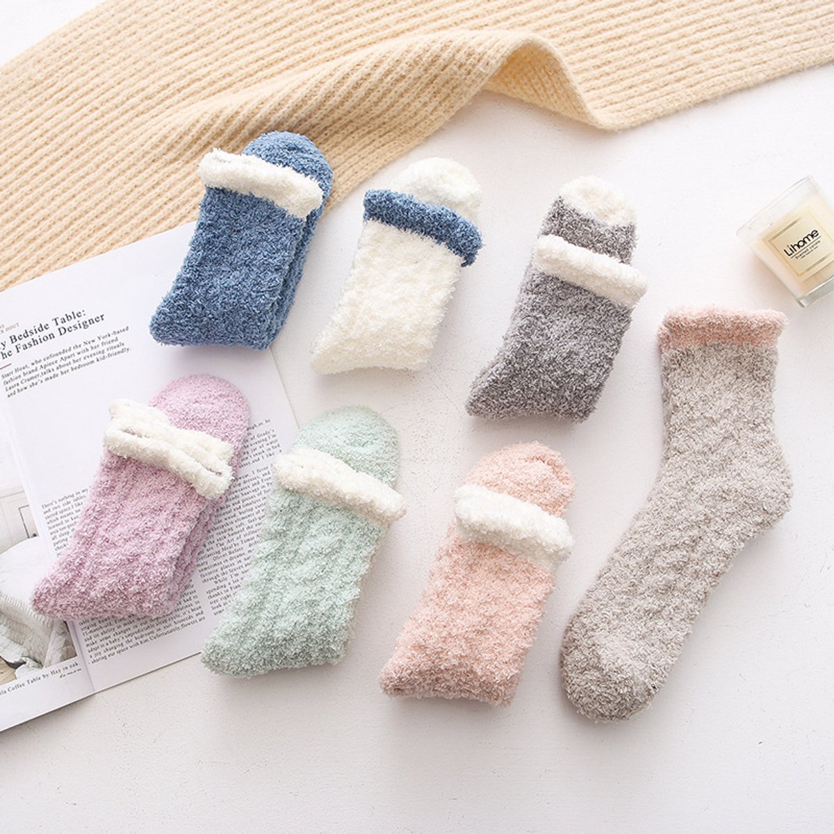 Slippers and socks - lounge socks - 7 pairs - Women's lounge socks - Soft and comfortable women's lounge socks - Comfortable, warm, thick and soft