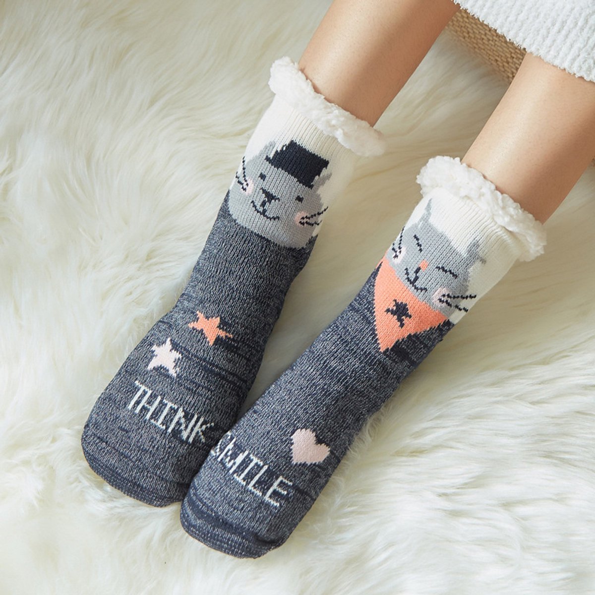 House Socks (1 pair) - Floor Socks - Slipper Socks - Women's House Socks - Fleece Lining - Non-Slip House Socks - Christmas Gift