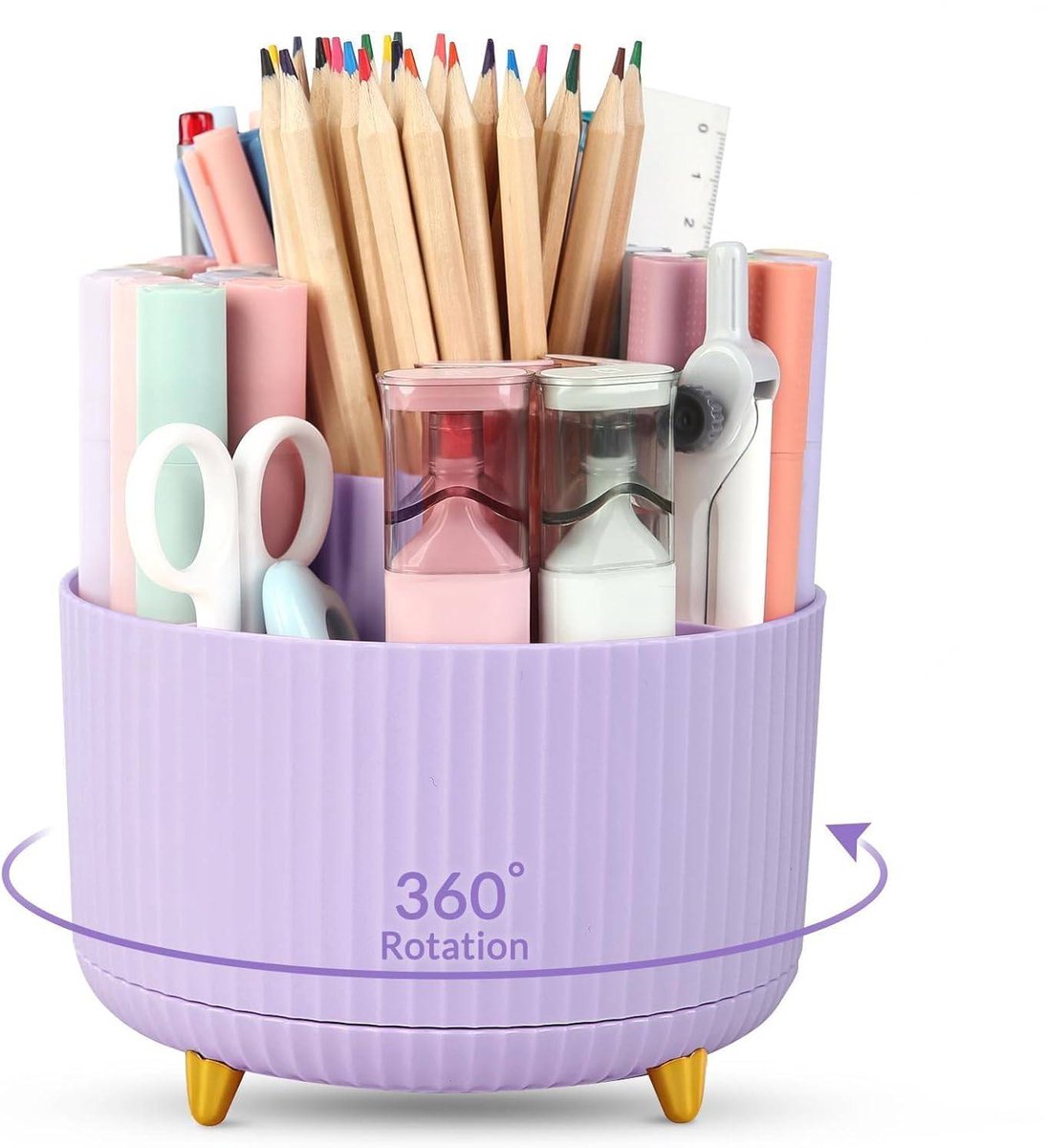 Storage Box - Rotating purple organizer for pens and art supplies - Storage box with compartments - Rotatable - Suitable for offices, schools and homes