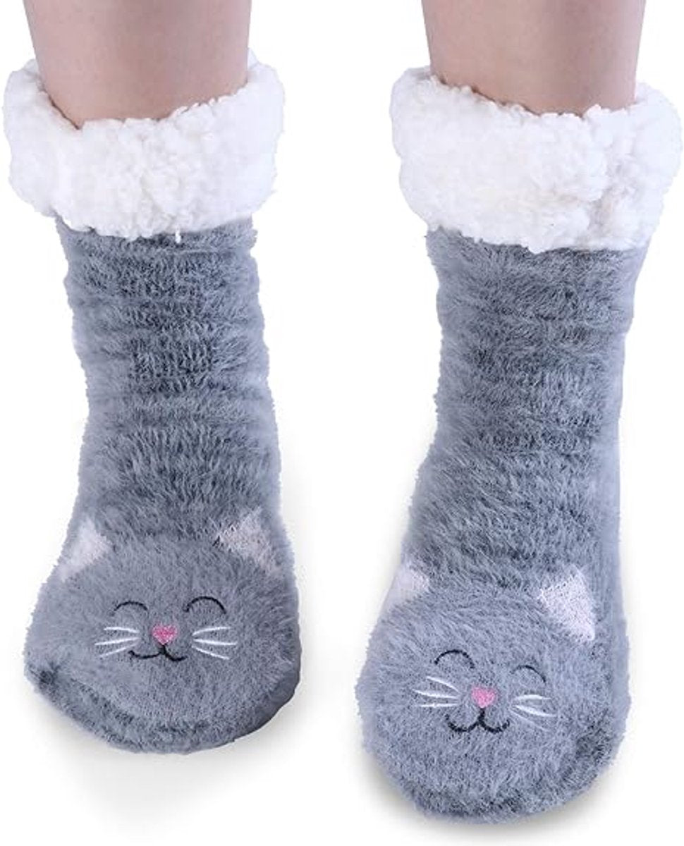 House Socks (2 pairs) - Floor Socks - Slipper Socks - Women's House Socks - Comfortable and Warm - Cute Animal Print - Christmas Gift
