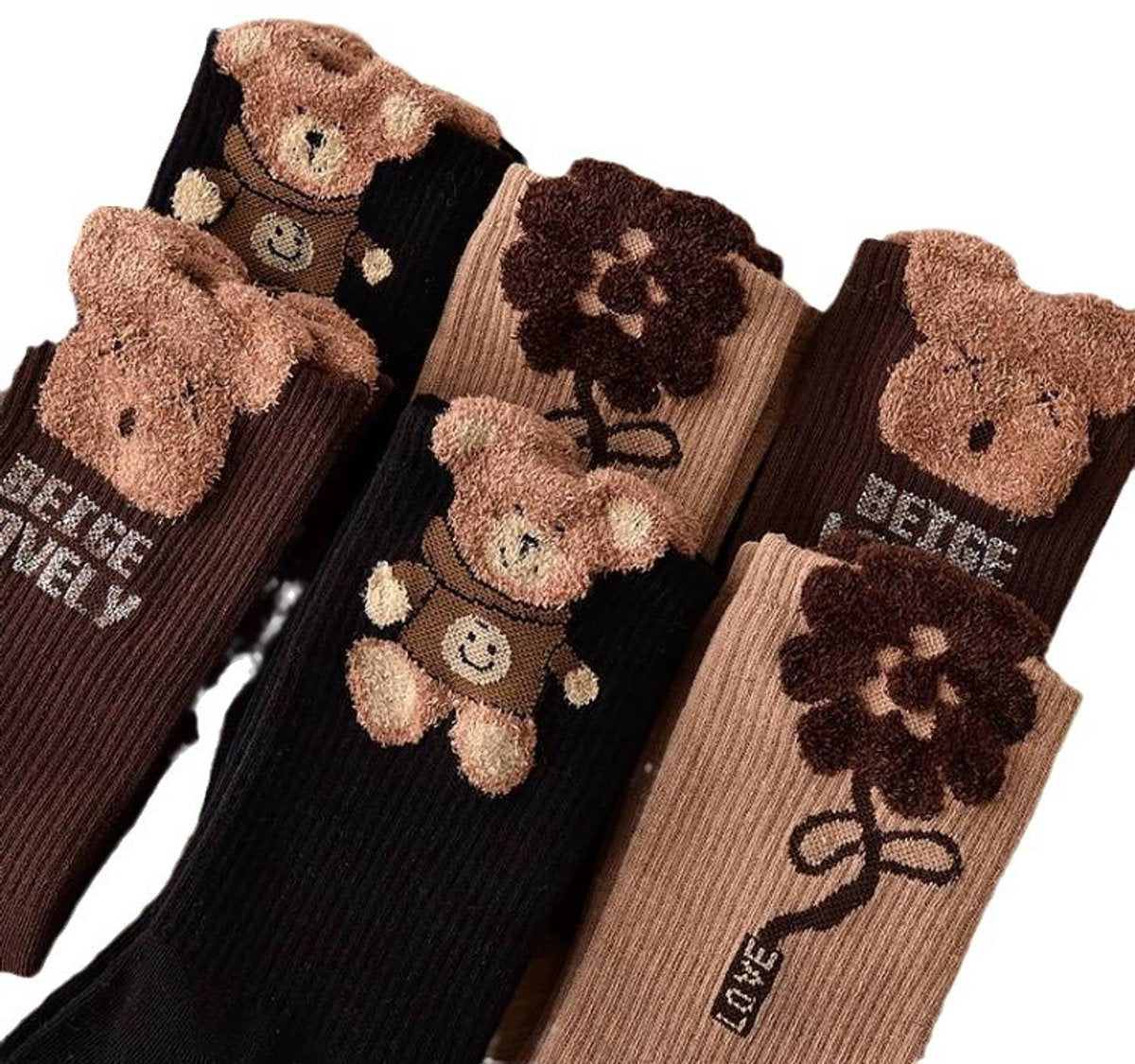 Socks 3-pack - House socks - fluffy socks - Casual socks - Indoor & Outdoor Wearable - Soft & Warm - socks men - socks women - Unisex Women - Size 36 to 42 - Light brown flowers