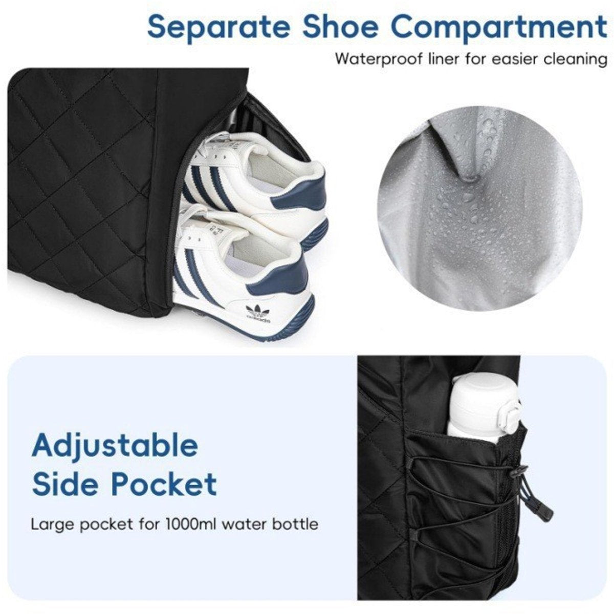Backpack - Tennis bag - Handbag - Sports bag - Waterproof racket bag - Suitable for multiple rackets with shoe compartment - Black