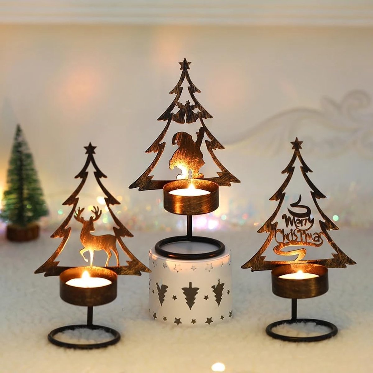 Candle Holder - Metal Candle Holder - Set of 3 - Candle Holder - Suitable for Christmas, Valentine's Day, Mother's Day, Weddings, Holidays and Home Accessories