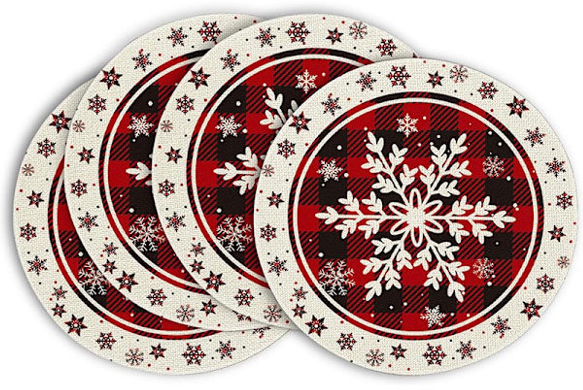 Placemats - Set of 4 - Round snowflake placemats - Round Christmas placemats - Restaurant decoration placemats