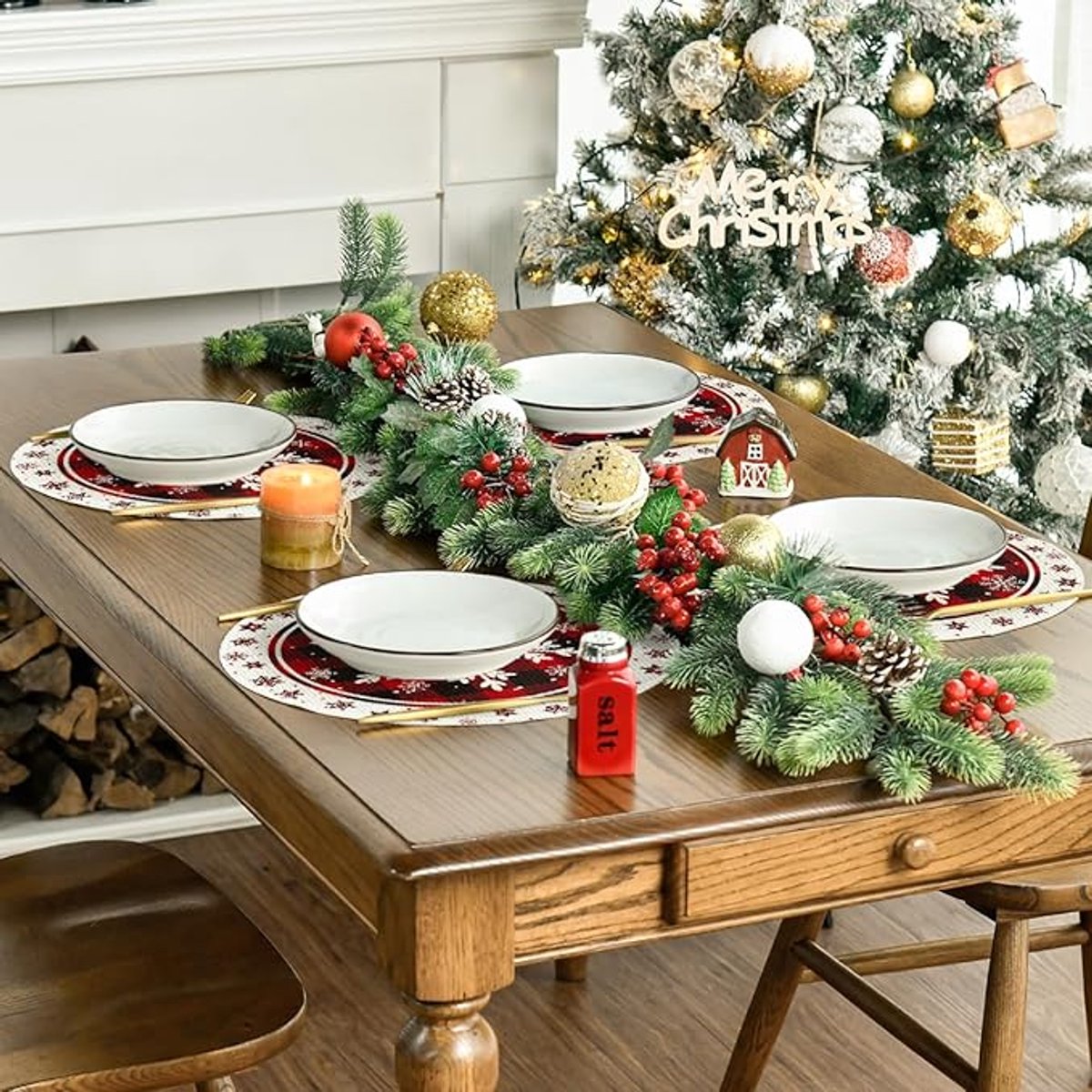 Placemats - Set of 4 - Round snowflake placemats - Round Christmas placemats - Restaurant decoration placemats