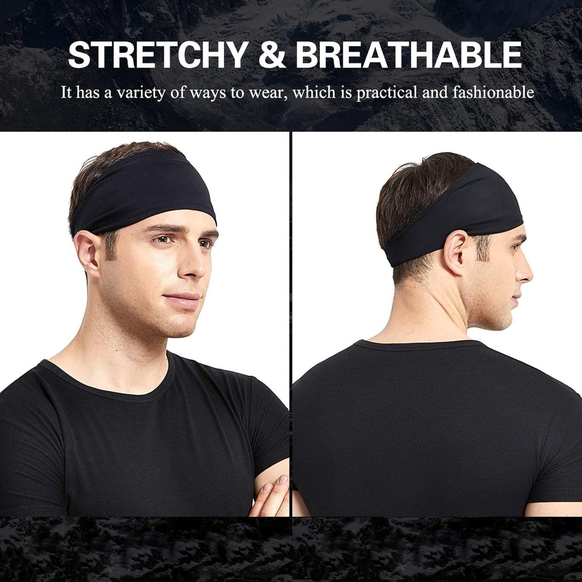 5-Pack Running Headbands for Men - Sports Headbands for Men, Sweat-Wicking - Suitable for Running, Cycling, Basketball, Yoga and Fitness Training - Elastic Unisex Headbands