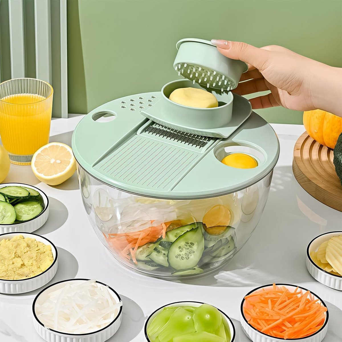 2-in-1 Double Decker Vegetable Dryer - Fruit Salad Drainer - Six Replaceable Blades - Salad Dryer - Double Decker Basket Kitchen Appliance - Double Decker Vegetable and Fruit Washer