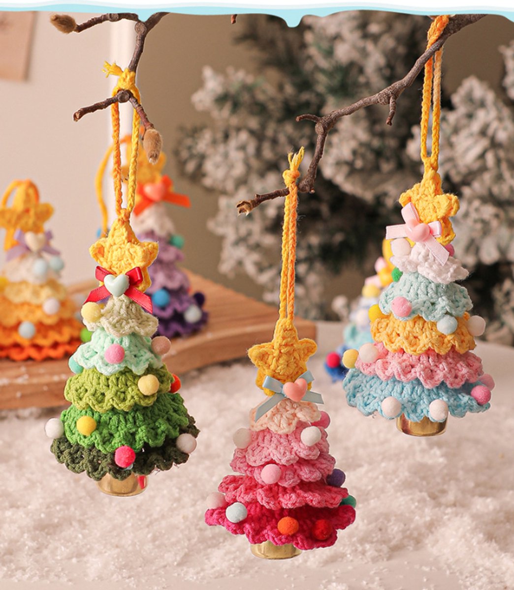Christmas Decorations - Crochet Christmas Tree Bell Decorations - Small Christmas Decorations - Car Decorations - Style C