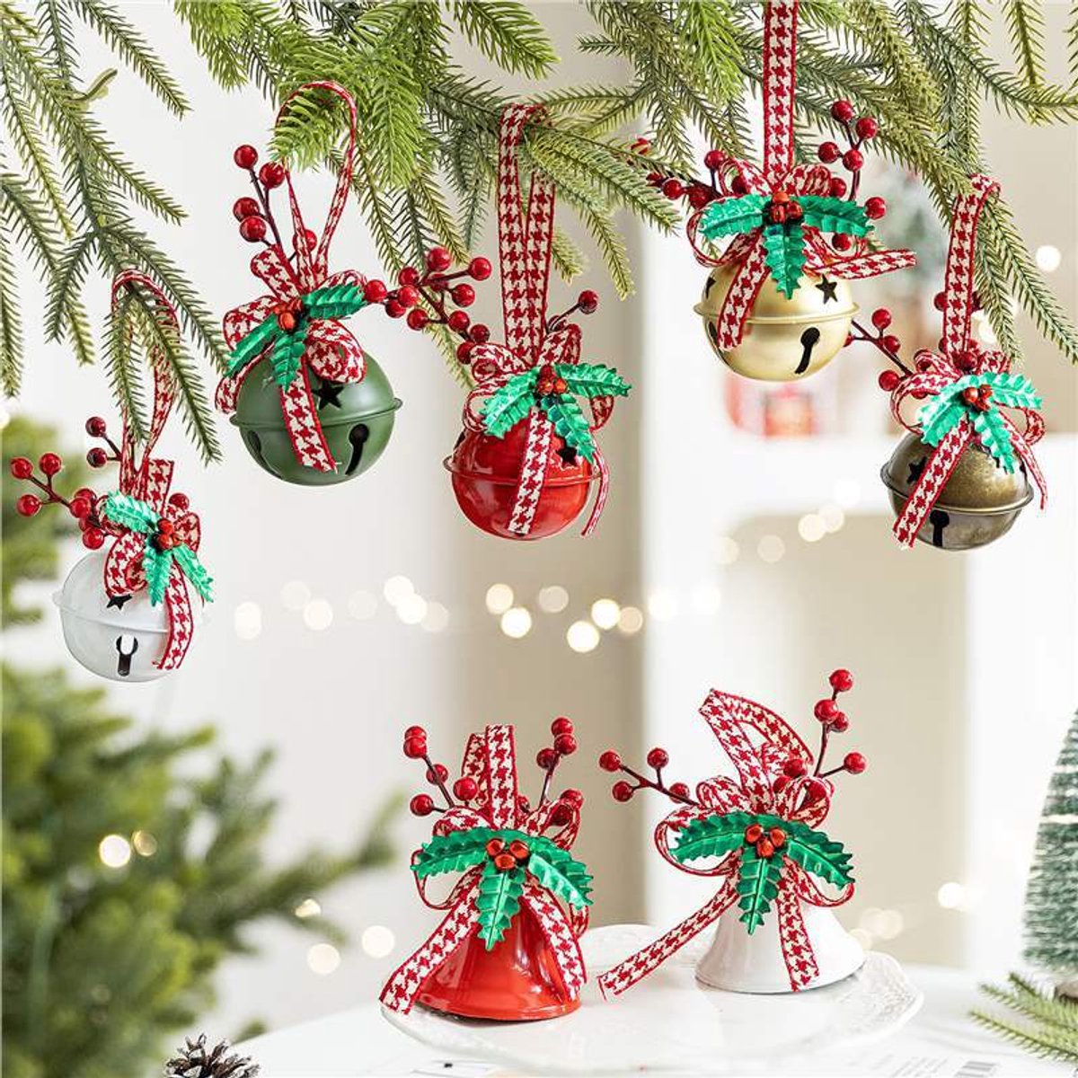 Decoration Christmas Bell Accessories with Bow - Wind Chime Pendant - Home Decoration (4 pieces)