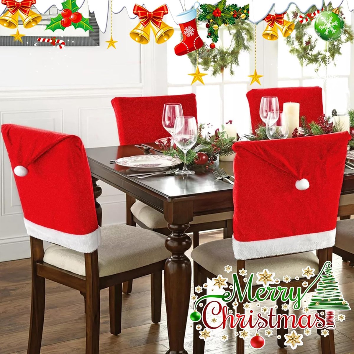 Chair Covers - Set of 5 - Christmas Chair Covers - Red Chair Covers - Christmas Chair Covers - Christmas Decorations