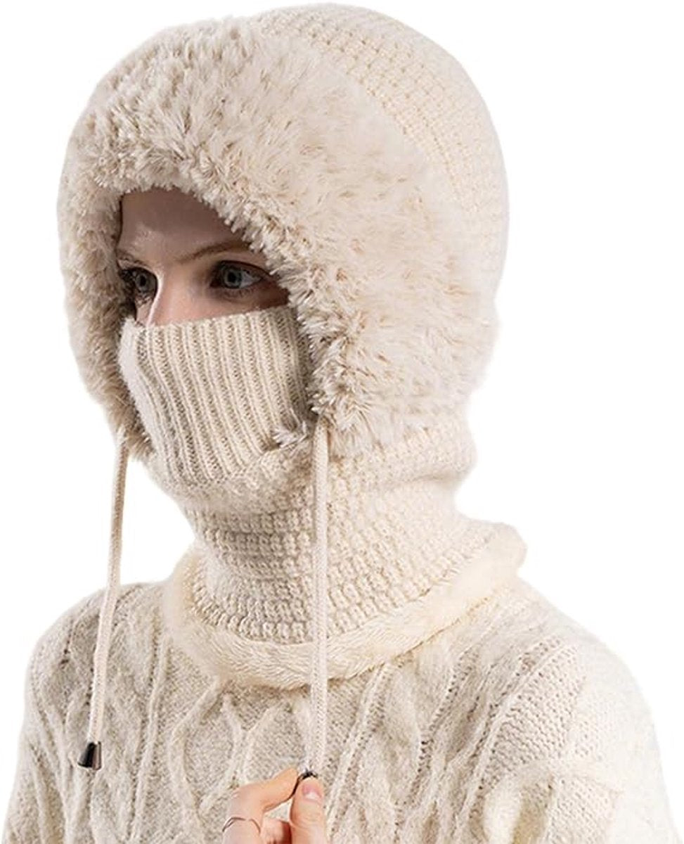 3-in-1 Insulated Hat, Scarf & Face Mask - Ski Face Mask - Warm Knitted Windproof Headband/Scarf for Autumn/Winter - Suitable for Skiing, Hiking and Other Outdoor Sports - Beige