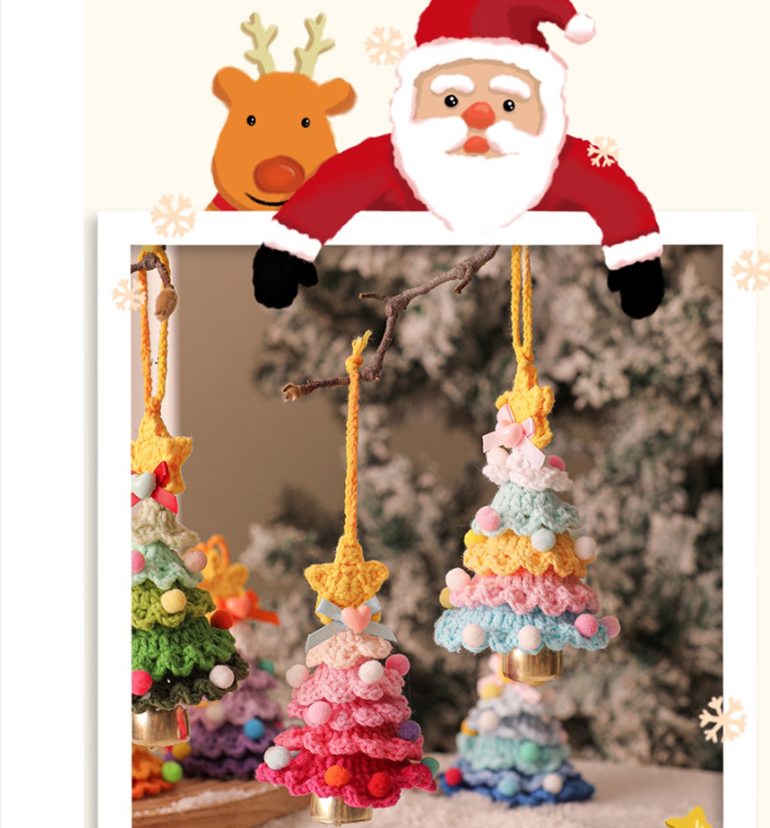 Christmas Decorations - Crochet Christmas Tree Bell Decorations - Small Christmas Decorations - Car Decorations - Style G