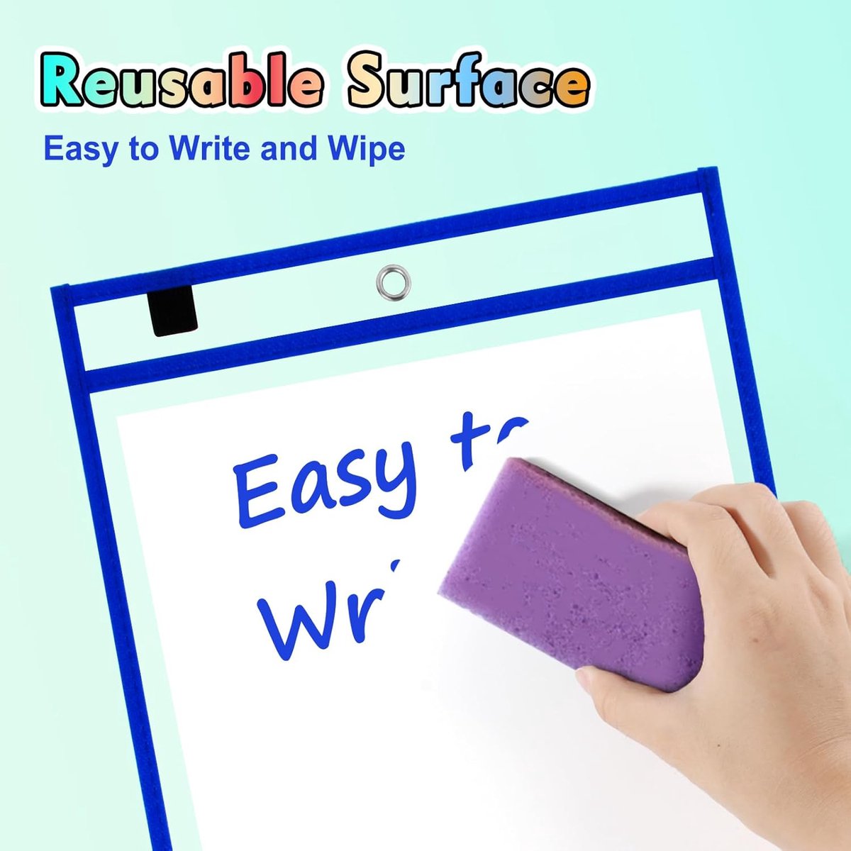 Erasable and Writable Folders - Pack of 30 | Includes 30 water-based whiteboard markers and 3 iron rings - Transparent plastic folders/protective covers - Drawing and tracing bags - Erasable and writable - Random colors