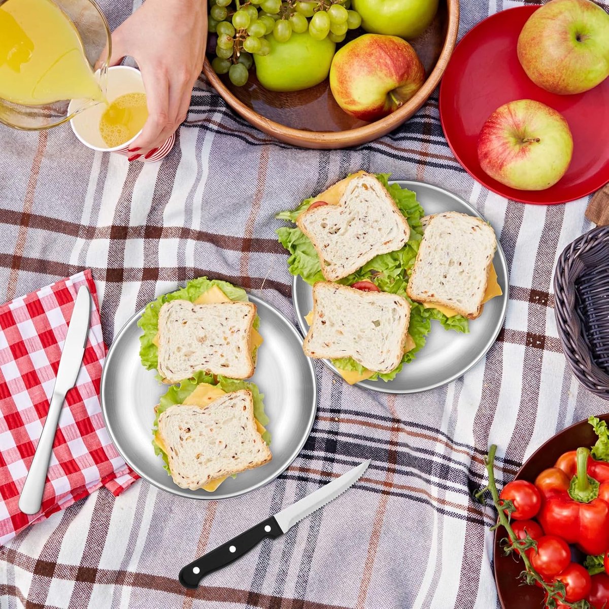 2 Person Cutlery Set (10-piece) - Camping Set for 2 People - Spoons, Knives, Forks, Steak Knives - 10 Pieces Stainless Steel Cutlery - Including Carrying Bag - For Picnic & Travel - Silver