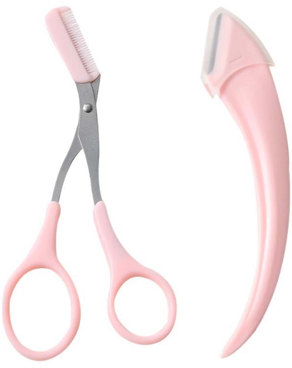 Eyebrow Trimmer - Eyebrow Trimmer for Women - Pink Eyebrow Trimming Set - Scissors with Comb - Safety Razor - Suitable for Daytime Skin Care