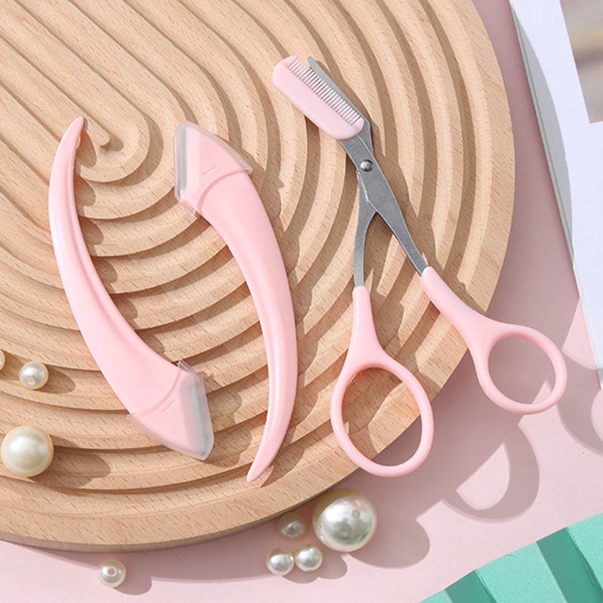 Eyebrow Trimmer - Eyebrow Trimmer for Women - Pink Eyebrow Trimming Set - Scissors with Comb - Safety Razor - Suitable for Daytime Skin Care