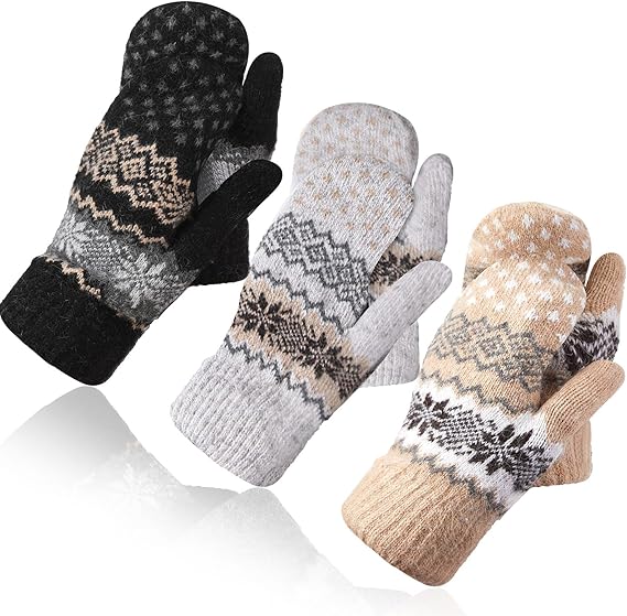 Pack of 3 pairs - Warm winter gloves for women - Extra thick - Knitted imitation - Suitable for cold winter weather (style B)