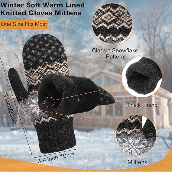 Pack of 3 pairs - Warm winter gloves for women - Extra thick - Knitted imitation - Suitable for cold winter weather (style B)