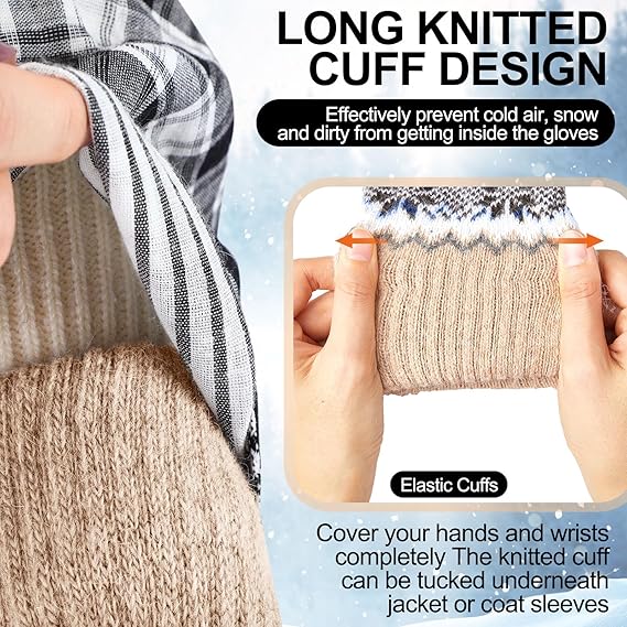 Pack of 3 pairs - Warm winter gloves for women - Extra thick - Knitted imitation - Suitable for cold winter weather (style B)