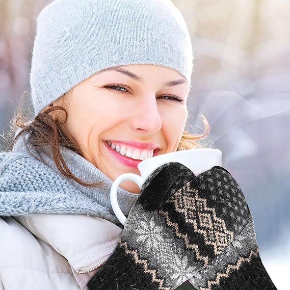 Pack of 3 pairs - Warm winter gloves for women - Extra thick - Knitted imitation - Suitable for cold winter weather (style B)