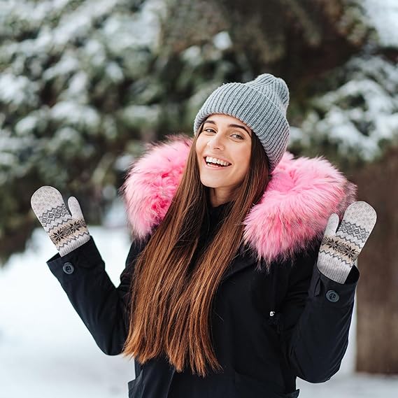 Pack of 3 pairs - Warm winter gloves for women - Extra thick - Knitted imitation - Suitable for cold winter weather (style B)