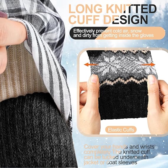 Pack of 3 pairs - Warm winter gloves for women - Extra thick - Knitted imitation - Suitable for cold winter weather (style E)