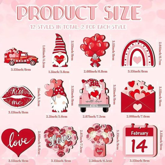 24-Piece Wooden Valentine's Ornament - Heart-Shaped Pendant with Cord - Valentine's Tree and Home Decor - Romantic Holiday Gift