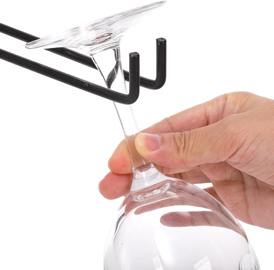 Hanging Wine Glass Rack - Set of Six - Inverted Wine Glass Holder - Organizer and Storage Rack for Mugs and Glassware - For Kitchen and Home Use