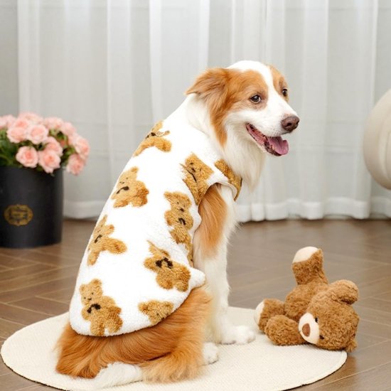 Dog Coat - Cute Bear Pattern - Plush Dog Vest - Winter Dog Coats - Dog Coat - Suitable for medium to large dogs weighing 20-25 kg - White