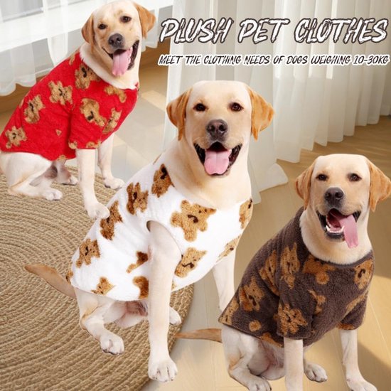 Dog Coat - Cute Bear Pattern - Plush Dog Vest - Winter Dog Coats - Dog Coat - Suitable for medium to large dogs weighing 20-25 kg - White