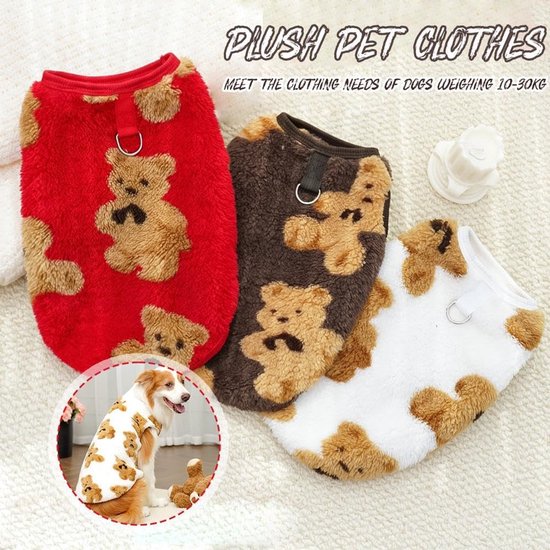 Dog Coat - Cute Bear Pattern - Plush Dog Vest - Winter Dog Coats - Dog Coat - Suitable for medium to large dogs weighing 20-25 kg - White