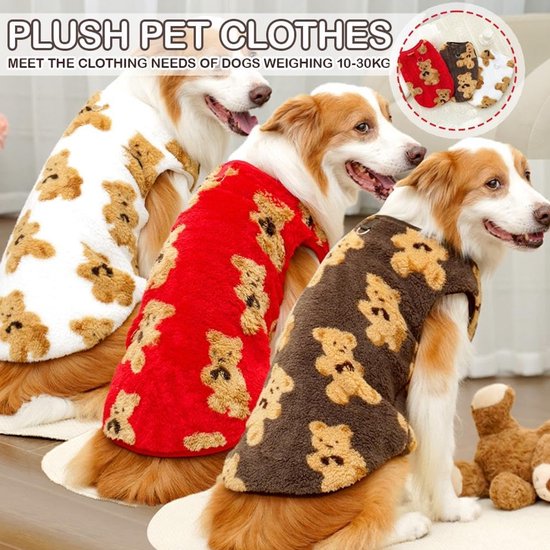 Dog Coat - Cute Bear Pattern - Plush Dog Vest - Winter Dog Coats - Dog Coat - Suitable for medium to large dogs weighing 20-25 kg - White