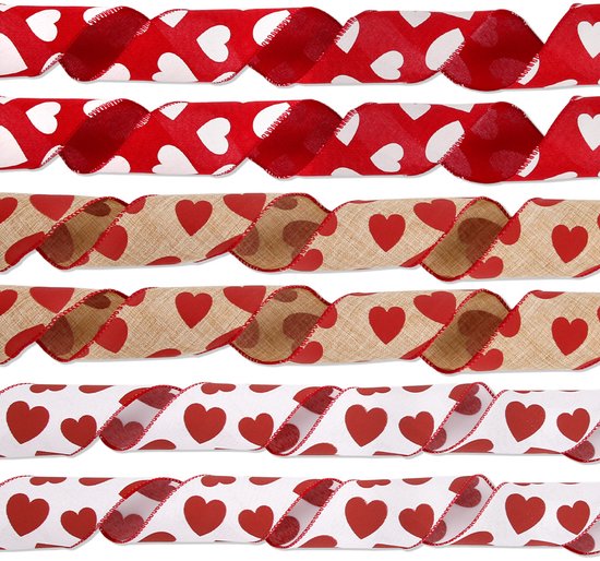 Valentine's Day Ribbons - 3 Rolls - Handmade Ribbons - Heart Pattern - Natural Texture - Suitable for wrapping flowers and party decorations （2m）